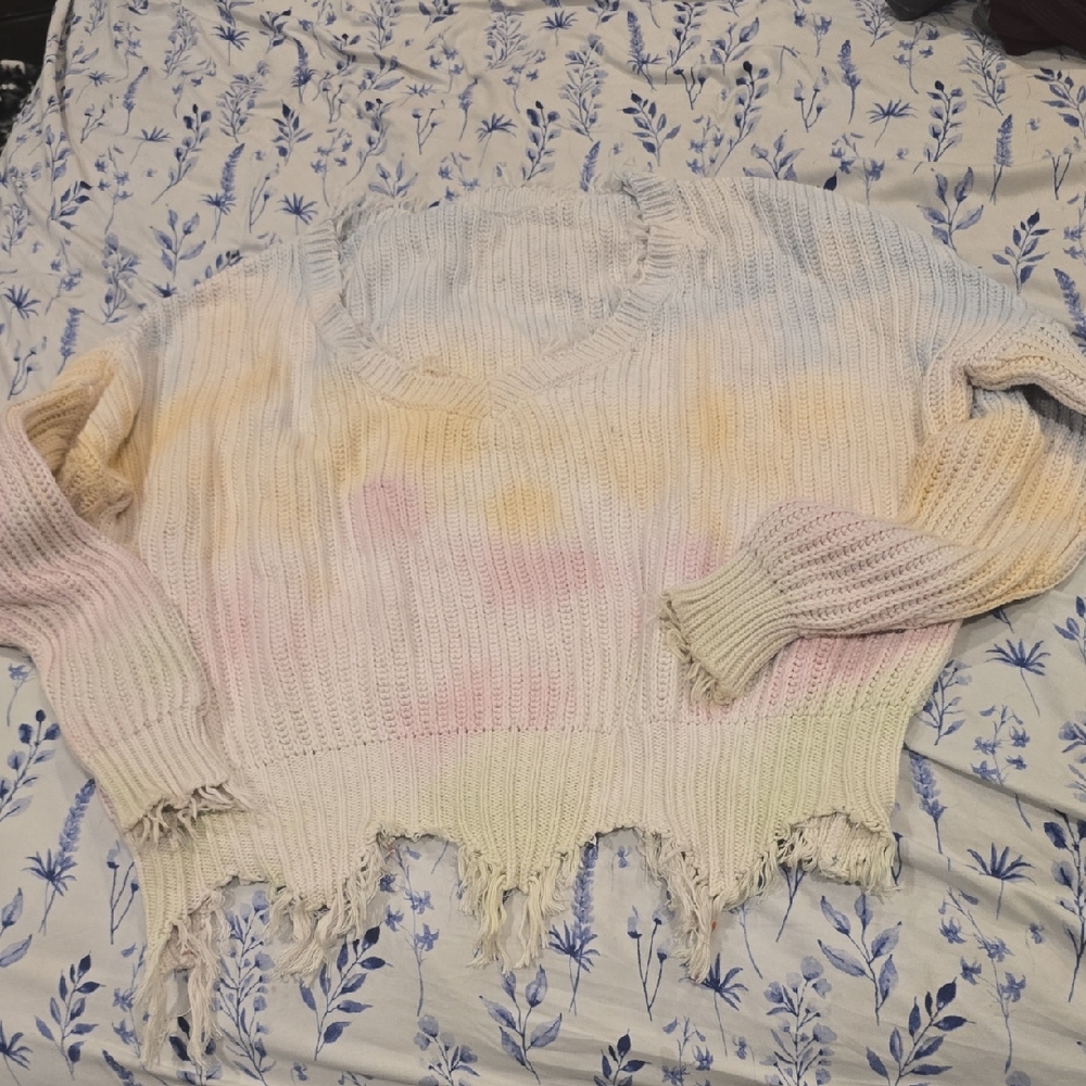 Women’s Distressed Pastel V-Neck Knit Sweater